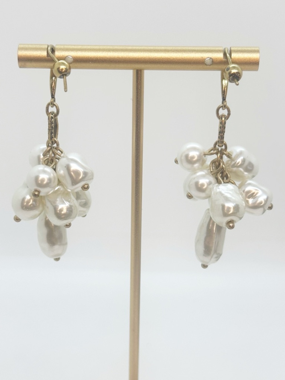 Bridal Jewelry Gold Tone Cluster Simulated Pearl Drop Earrings